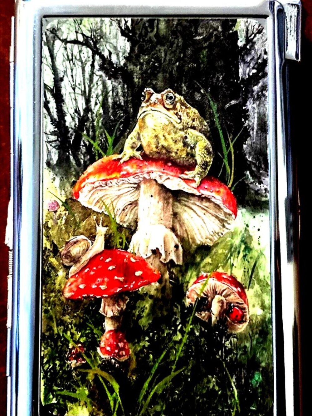 Frog & Mushrooms Cigarette Case W/Built in Butane lighter